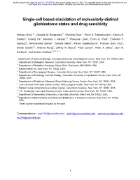 Single-Cell Based Elucidation of Molecularly-Distinct Glioblastoma States and Drug Sensitivity