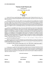 Thomas Cook Finance Plc €400,000,000 6.75% Senior Notes Due 2021