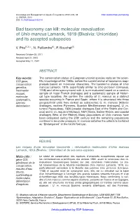 Bad Taxonomy Can Kill : Molecular Reevaluation of Unio Mancus Lamarck, 1819 \(Bivalvia : Unionidae\) and Its Accepted Subspecies