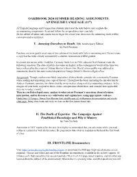 Oakbrook 2020 Summer Reading Assignments