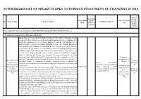 Summarized List of Projects Open to Foreign Investment of Changsha in 2018
