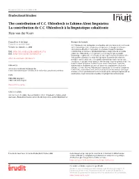 The Contribution of C.C. Uhlenbeck to Eskimo-Aleut Linguistics La Contribution De C.C