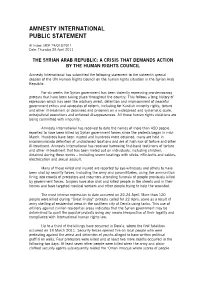 The Syrian Arab Republic: a Crisis That Demands Action by the Human Rights Council