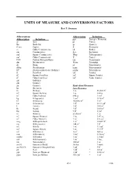 Units of Measure and Conversions Factors