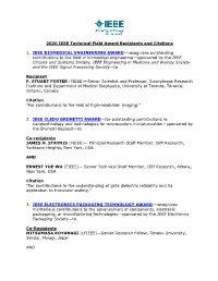 2020 IEEE Technical Field Award Recipients and Citations