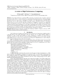 A Review of High Performance Computing