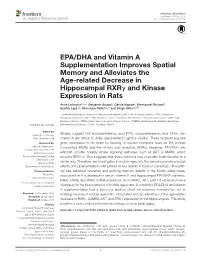 EPA/DHA and Vitamin a Supplementation Improves Spatial Memory and Alleviates the Age-Related Decrease in Hippocampal Rxrγ and Kinase Expression in Rats