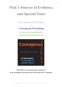 Nick's Sources of Evidence, and Special Notes