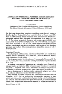 Azospirillum: Physiological Properties, Mode of Association with Roots and Its Application for the Benefit of Cereal and Forage Grass Crops
