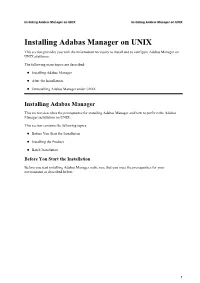 Installing Adabas Manager on UNIX Installing Adabas Manager on UNIX