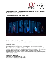 Missing Artistic & Production Technical Information Package