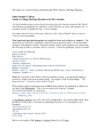 Saint Joseph's College Guide to Citing Theology Resources in MLA Format