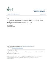 Virginia Woolf and the Persistent Question of Class: the Protean Nature of Class and Self Mary C