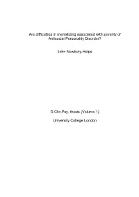 Are Difficulties in Mentalizing Associated with Severity of Antisocial Personality Disorder?