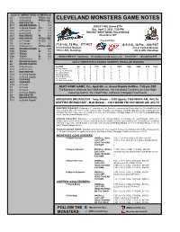 Cleveland Monsters Game Notes