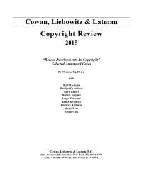 Cowan, Liebowitz & Latman Copyright Review
