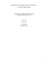 HOMOSEXUALITY and the ANGLICAN COMMUNION: EVOLVING REFLECTIONS a Submission to the Anglican Church of Canada's Commission On