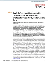 Dual-Defect-Modified Graphitic Carbon Nitride with Boosted Photocatalytic