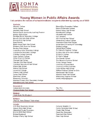 Young Women in Public Affairs Awards List Contains the Names of Schools/Institutes Recipients Attended by Country As of 2020