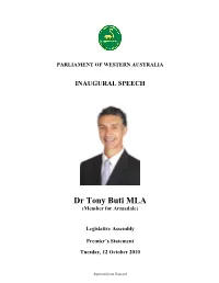 Dr Tony Buti MLA (Member for Armadale)