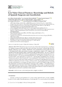 Low-Value Clinical Practices: Knowledge and Beliefs of Spanish Surgeons and Anesthetists