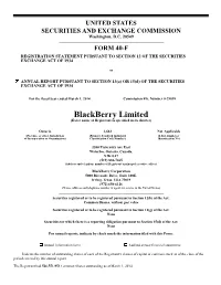 Blackberry Limited (Exact Name of Registrant As Specified in Its Charter)