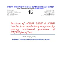 Purchase of ACEMU, DEMU & MEMU Coaches from Non-Railway