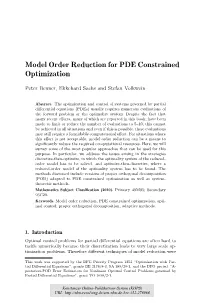 Model Order Reduction for PDE Constrained Optimization