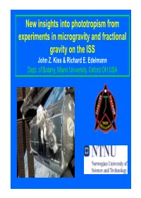 New Insights Into Phototropism from Experiments in Microgravity and Fractional Gravity on the ISS John Z