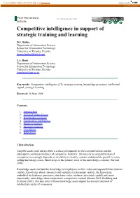 Competitive Intelligence in Support of Strategic Training and Learning