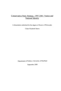 Conservative Party Strategy, 1997-2001: Nation and National Identity