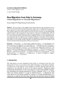 New Migration from Italy to Germany Chain Migration Or Circular Migration?