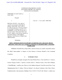 Reply Memorandum in Support of Defendants’ Michael Pence, Gregory Zoeller, Lilia Judson’S Motion to Dismiss First Amended Complaint