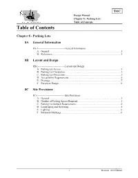 Chapter 8 - Parking Lots Table of Contents