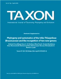 Phylogeny and Systematics of the Tribe Thlaspideae (Brassicaceae) and the Recognition of Two New Genera Shokouh Esmailbegi, Ihsan A