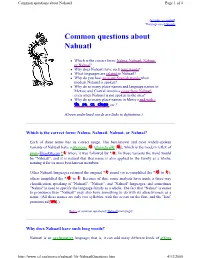 Common Questions About Nahuatl Page 1 of 4