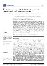 Tunable Transparency and NIR-Shielding Properties of Nanocrystalline Sodium Tungsten Bronzes