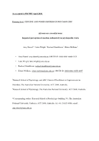 As Accepted to PD:TRT April 2018. Running Head: GENUINE and POSED DISTRESS in PSYCHOPATHY All Tears Are Crocodile Tears
