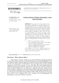 Is Business Ethics Possible and Necessary?, Economics & Sociology, Vol