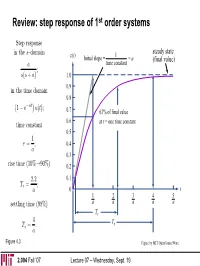 Review: Step Response of 1St Order Systems