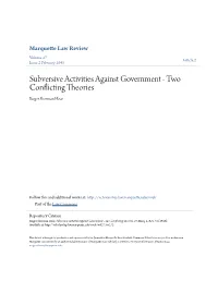 Subversive Activities Against Government - Two Conflicting Theories Roger Sherman Hoar