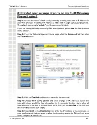 8 How Do I Open a Range of Ports on My DI-624M Using Firewall Rules?