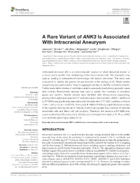 A Rare Variant of ANK3 Is Associated with Intracranial Aneurysm
