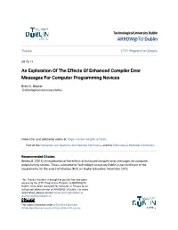 An Exploration of the Effects of Enhanced Compiler Error Messages for Computer Programming Novices