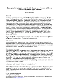 Susceptibility to Apple Scab, Nectria Cancer and Powdery Mildew of Different Unsprayed Apple Varieties