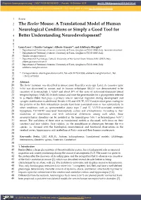 The Reeler Mouse: a Translational Model of Human 3 Neurological Conditions Or Simply a Good Tool for 4 Better Understanding Neurodevelopment?
