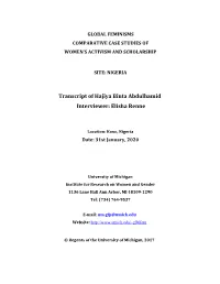 Transcript of Hajiya Binta Abdulhamid Interviewer: Elisha Renne