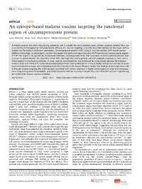 An Epitope-Based Malaria Vaccine Targeting the Junctional Region Of