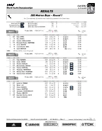 RESULTS 200 Metres Boys - Round 1 First 2 in Each Heat (Q) and the Next 8 Fastest (Q) Advance to the Semi-Finals