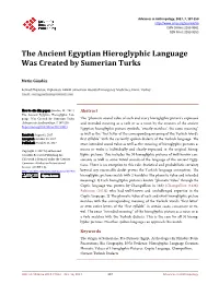 The Ancient Egyptian Hieroglyphic Language Was Created by Sumerian Turks
